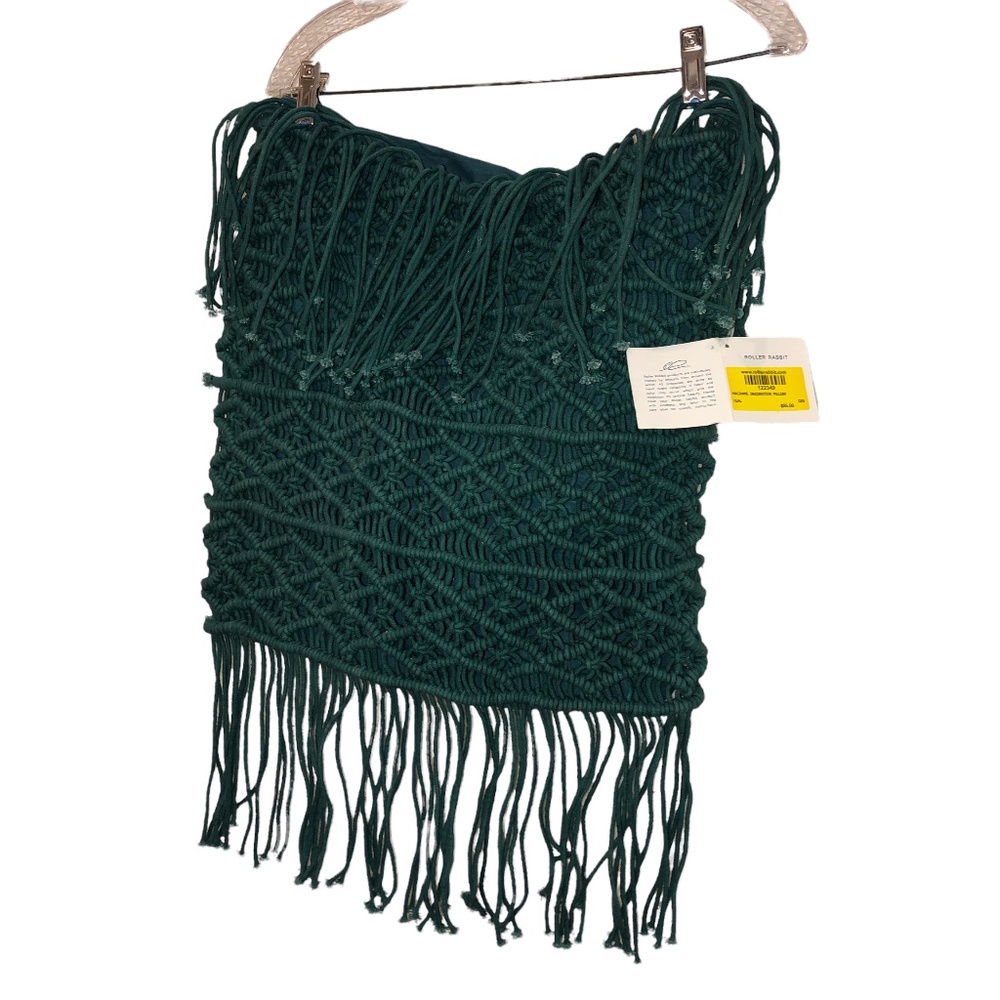 Roberta Roller Rabbit fabulous teal all crochet woven Fringe trim pillow…